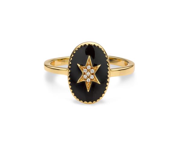 Bague étoile plaqué or émail noir