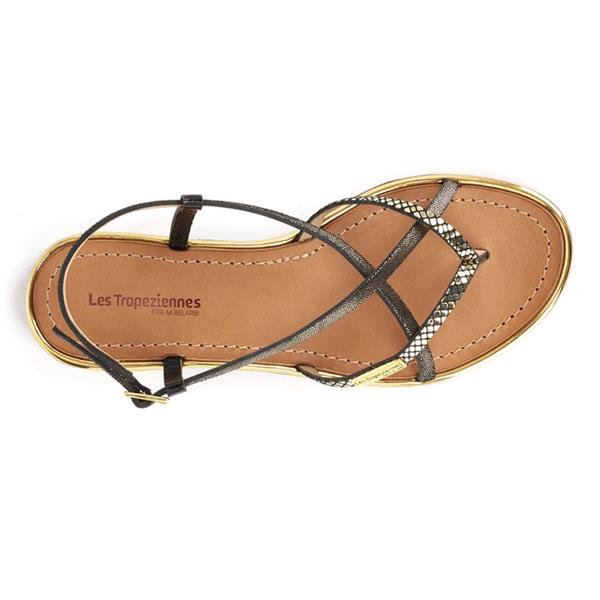 les tropeziennes sandales plates noir or Monaco Noir or
